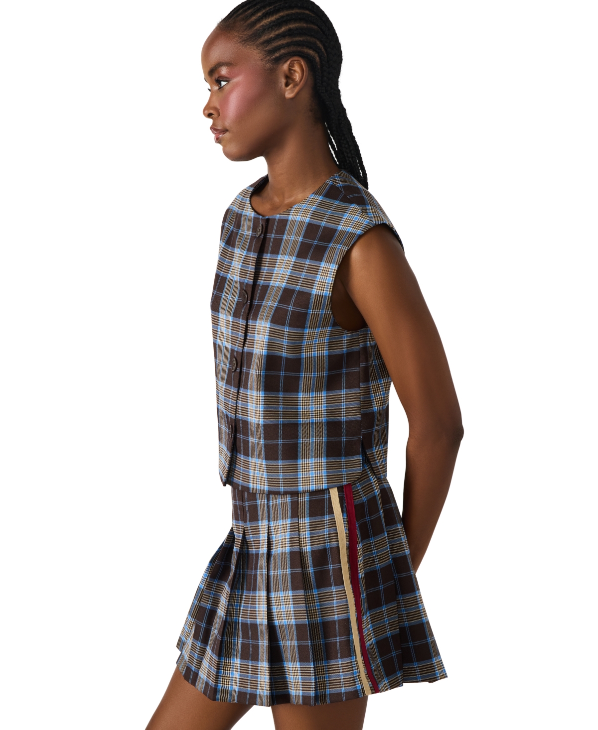 Steve Madden Alessa Sleeveless Plaid Shirt In Black