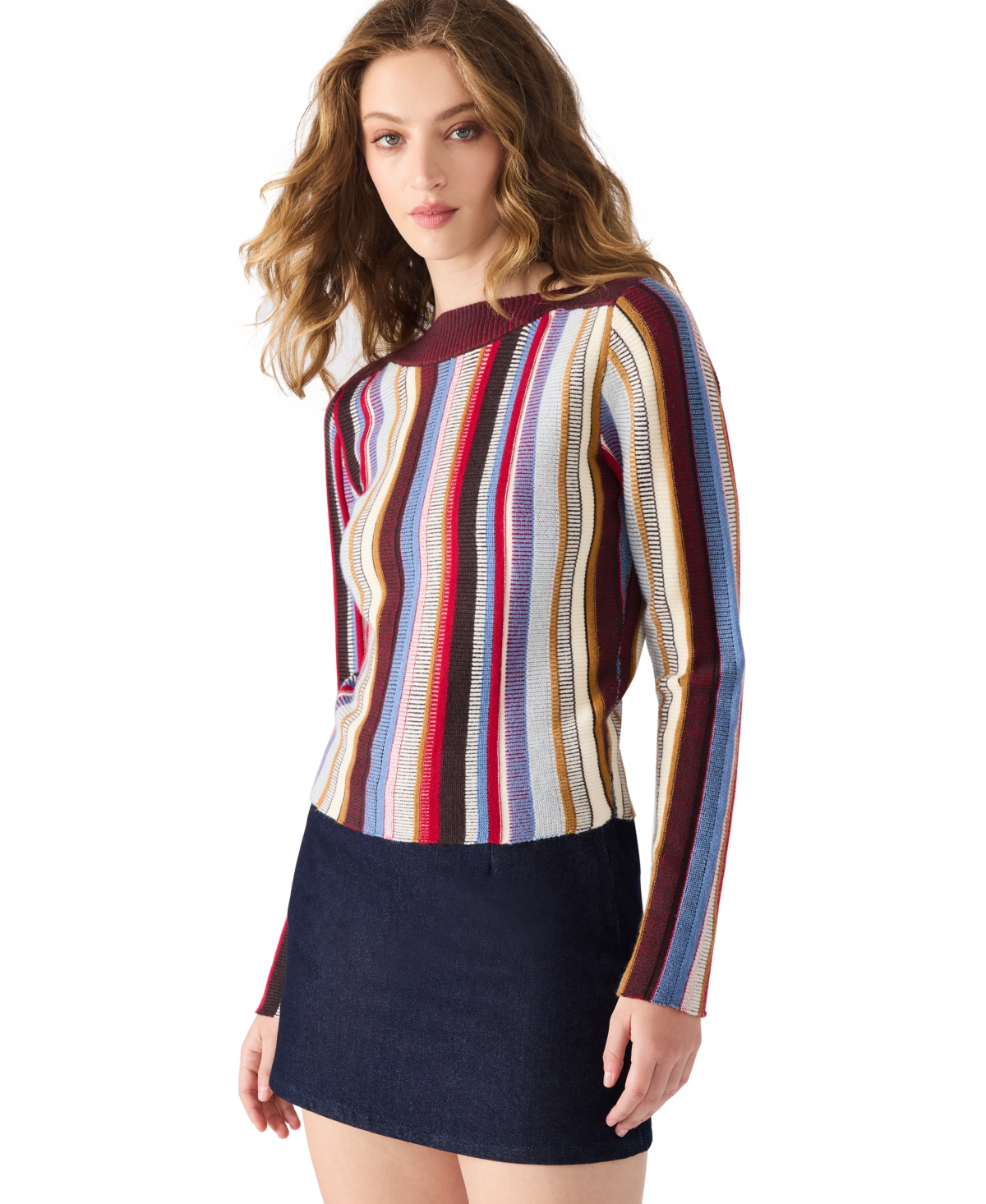 Steve Madden Women's Serra Stripe Rib Mix Knit Sweater In Multi