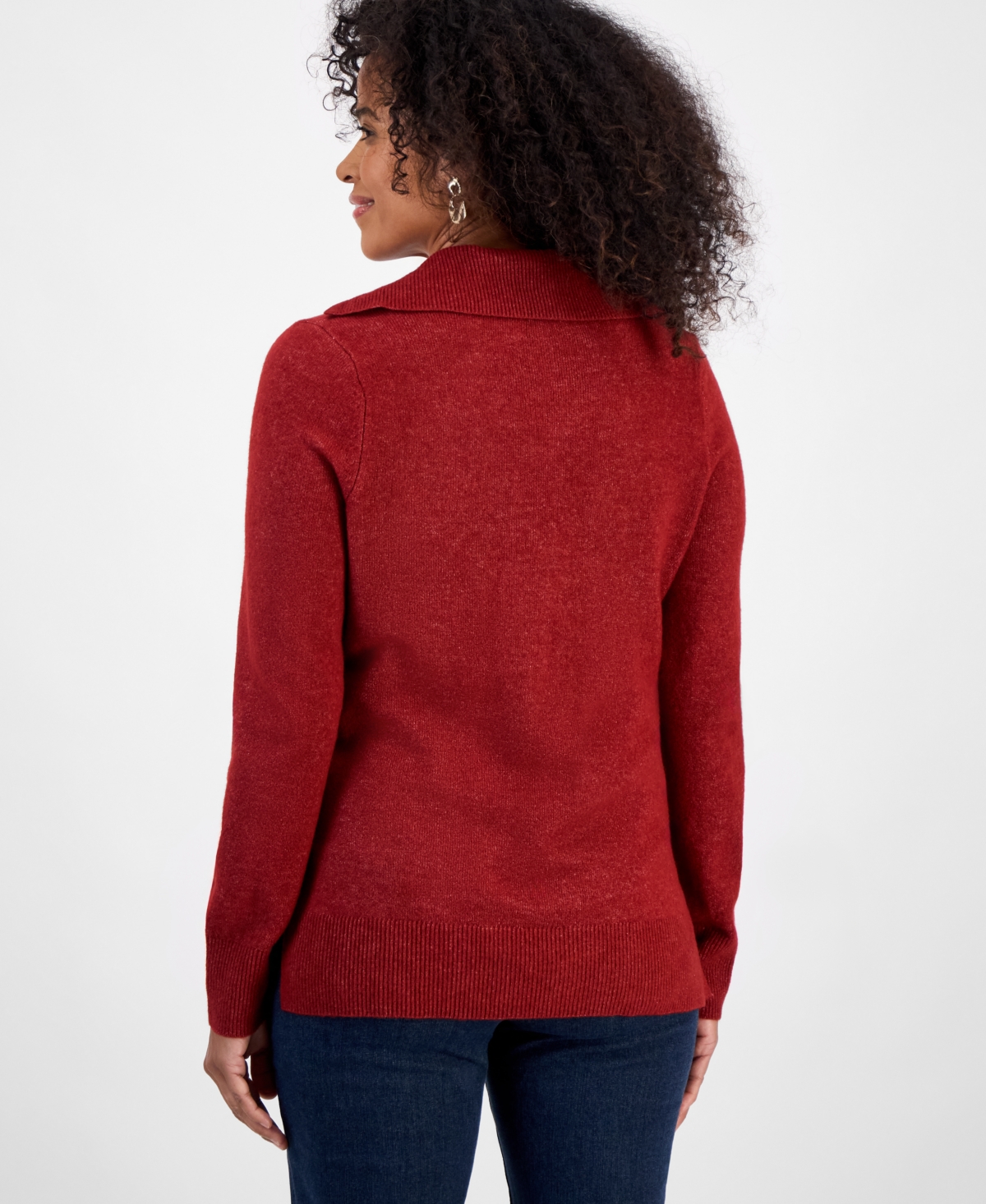 Style & Co Petite Lux Johnny-collar Sweater, Macy's Exclusive In Red