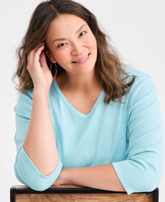 Plus Size Cotton V-Neck 3/4-Sleeve Top