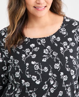 Plus Size Scoop-Neck Long-Sleeve Knit Top, Macy's Exclusive