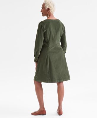 Women's Corduroy Button-Front V-Neck Dress, Macy's Exclusive
