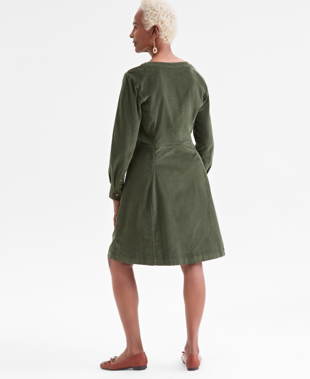 Style & Co Women's Corduroy Button-front V-neck Dress, Macy's Exclusive In Green