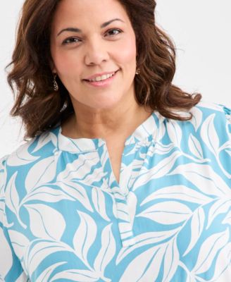 Plus Size Printed Split-Neck Popover Top, Macy's Exclusive