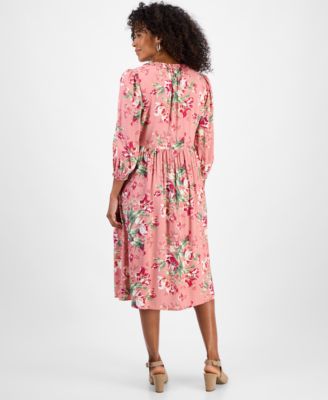 Women's Printed Ruffle-Trim Split-Neck Dress, Macy's Exclusive