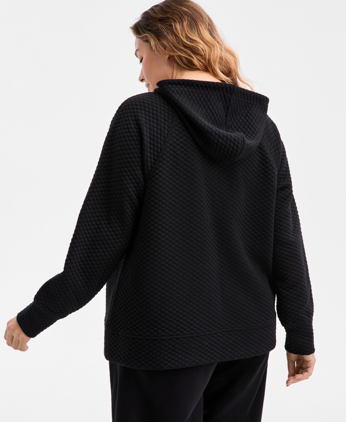Id Ideology Women's Relaxed Quilted Half-zip Hoodie, Macy's Exclusive In Black