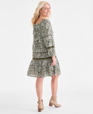 Women's Cotton Printed Crochet-Trim Shift Dress, Macy's Exclusive