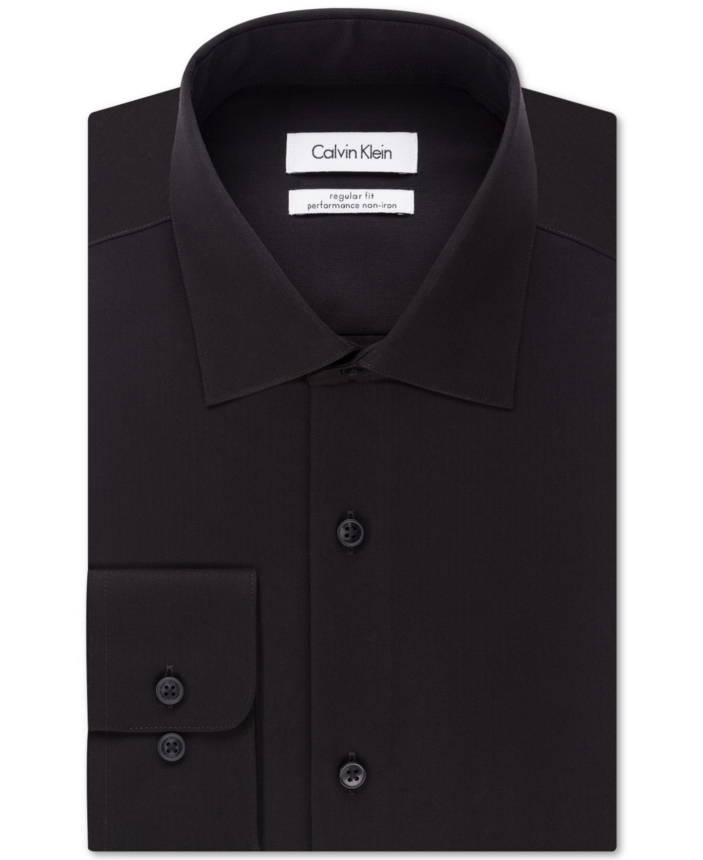 Мужская рубашка Calvin Klein Non-Iron Performance Herringbone Dress Shirt, Classic & Slim Fit, цвет: Чёрный — фото 3