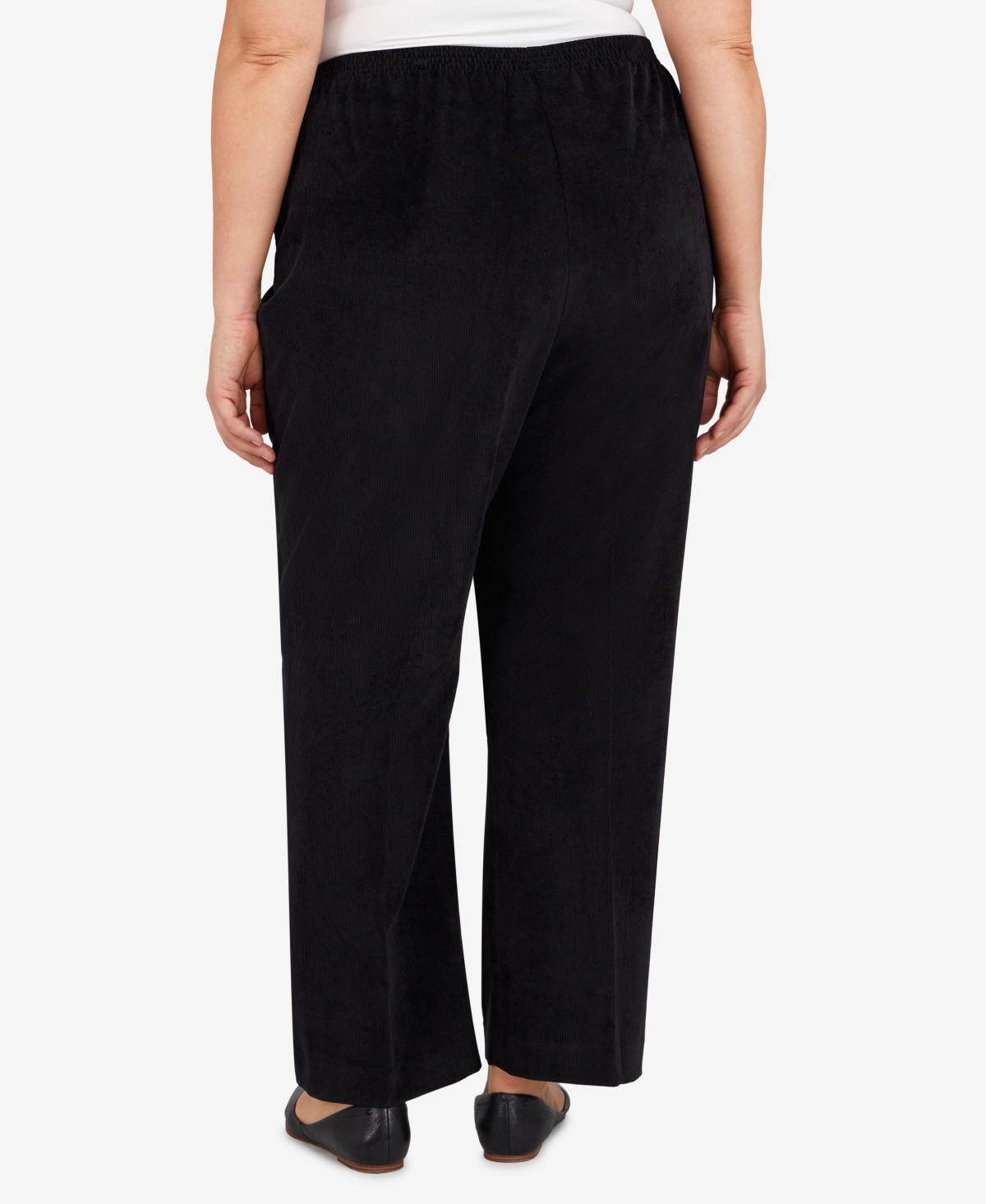 Alfred Dunner Plus Size Classic Corduroy Elastic Waist Medium Length Pants In Black