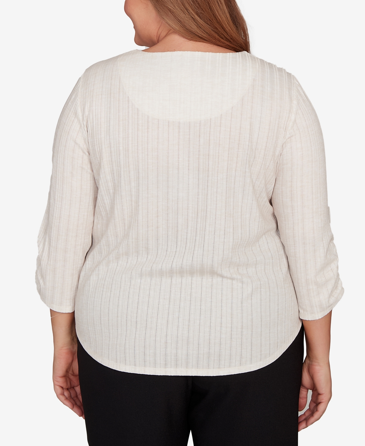Alfred Dunner Plus Size Classic Holiday Stockings Gathered Sleeve Top In Neutral