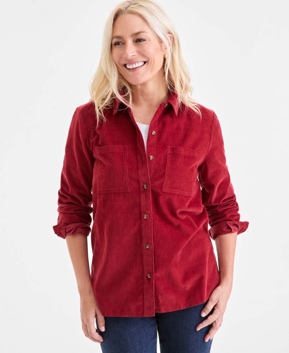 Style & Co Petite Cotton Corduroy Shirt, Macy's Exclusive In Red