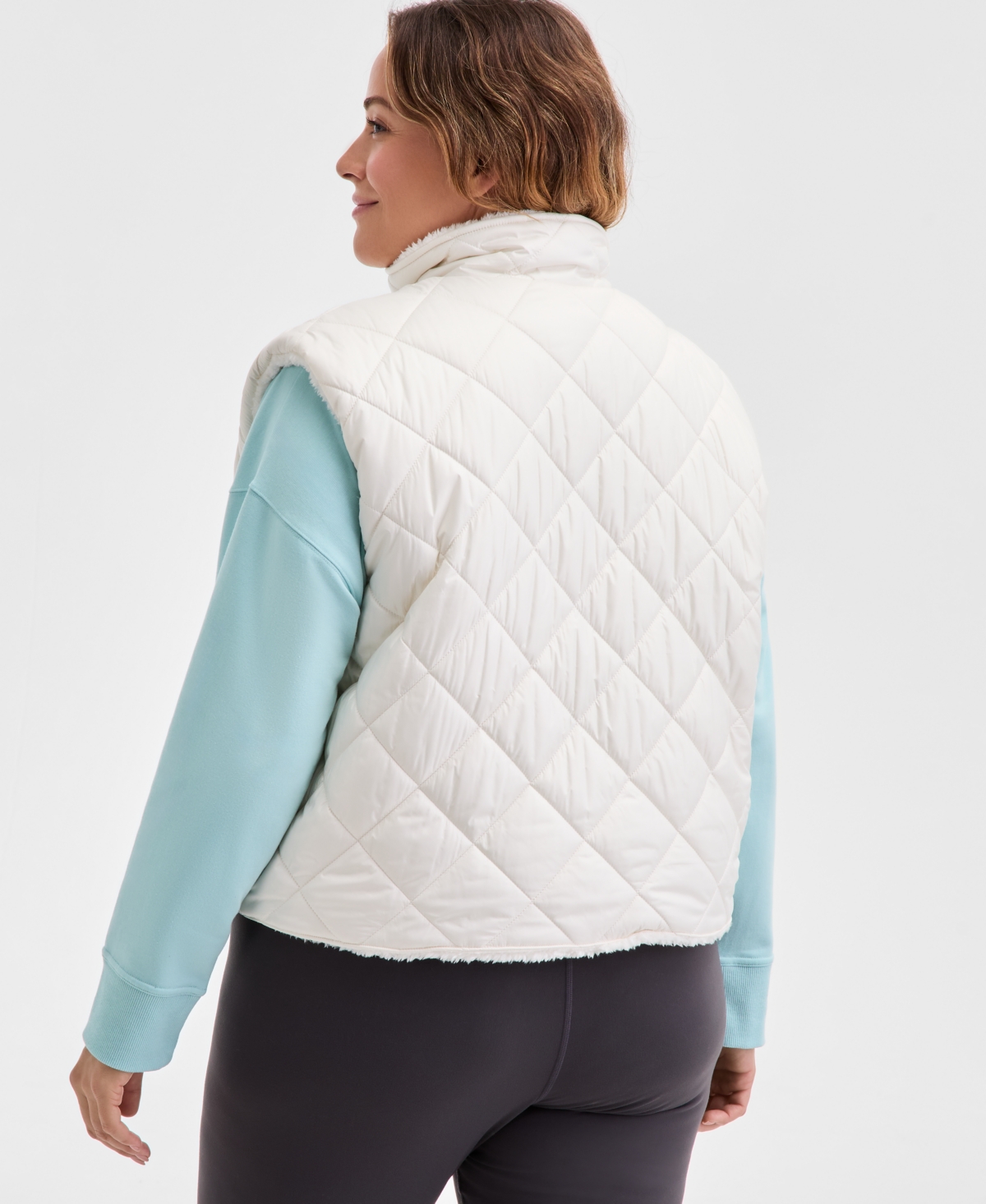 Id Ideology Plus Size Relaxed Zip-front Sherpa Vest, Macy's Exclusive In Black