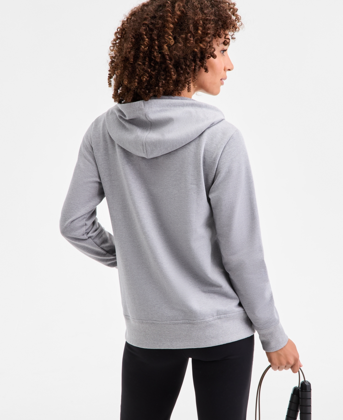 Id Ideology Women's Relaxed Zip-front Long-sleeve Fleece Hoodie, Created For Macy's In Gray