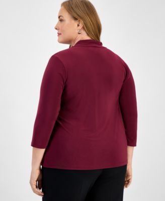 Plus Size Twist-Neck 3/4-Sleeve Top
