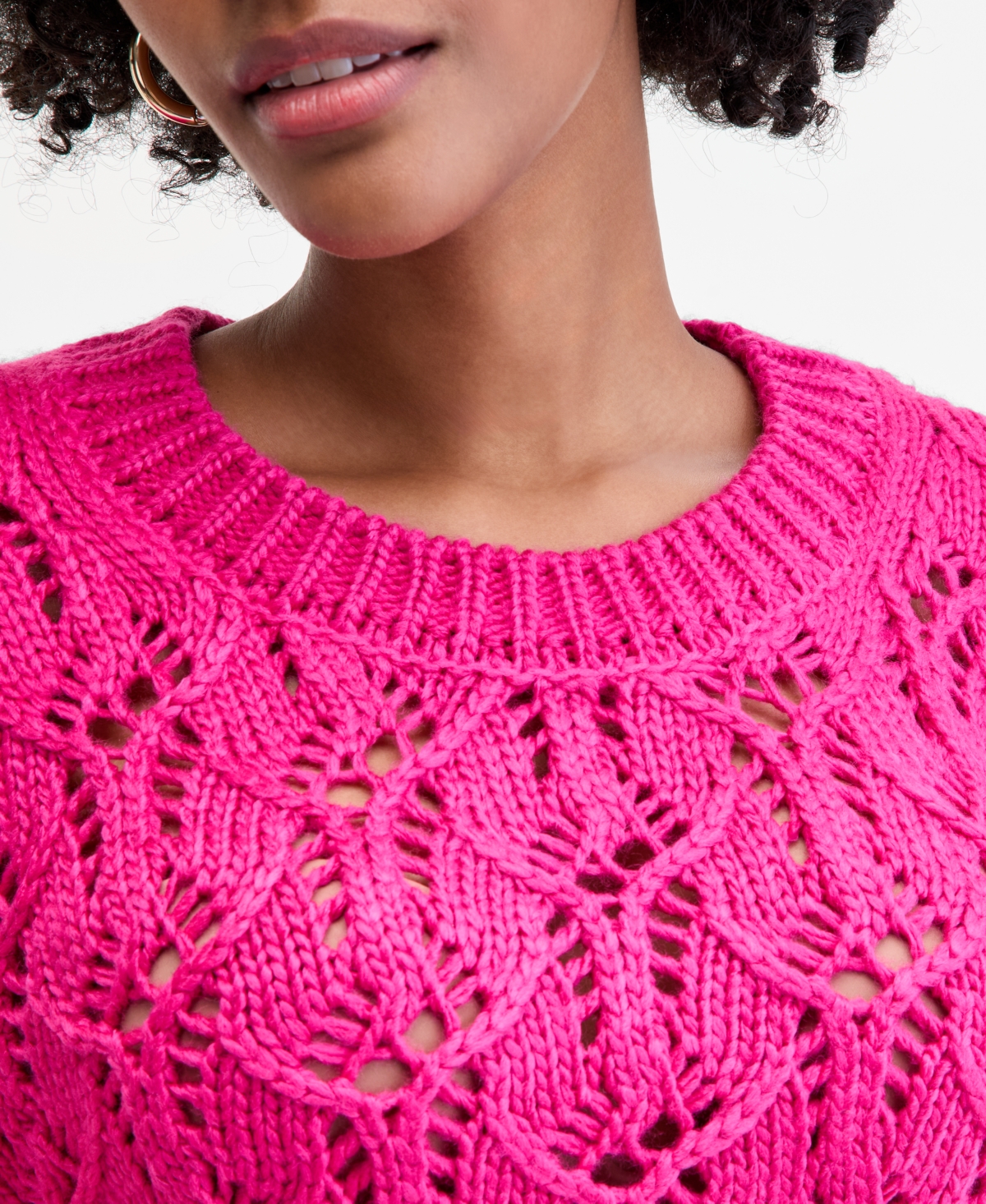 On 34th Women's Open-Stitch Crewneck Sweater, Macy's Exclusive