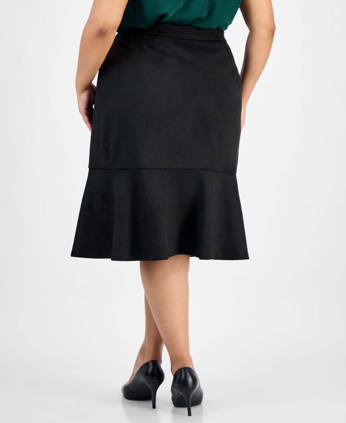 Kasper Plus Size Faux Suede Midi Skirt In Black