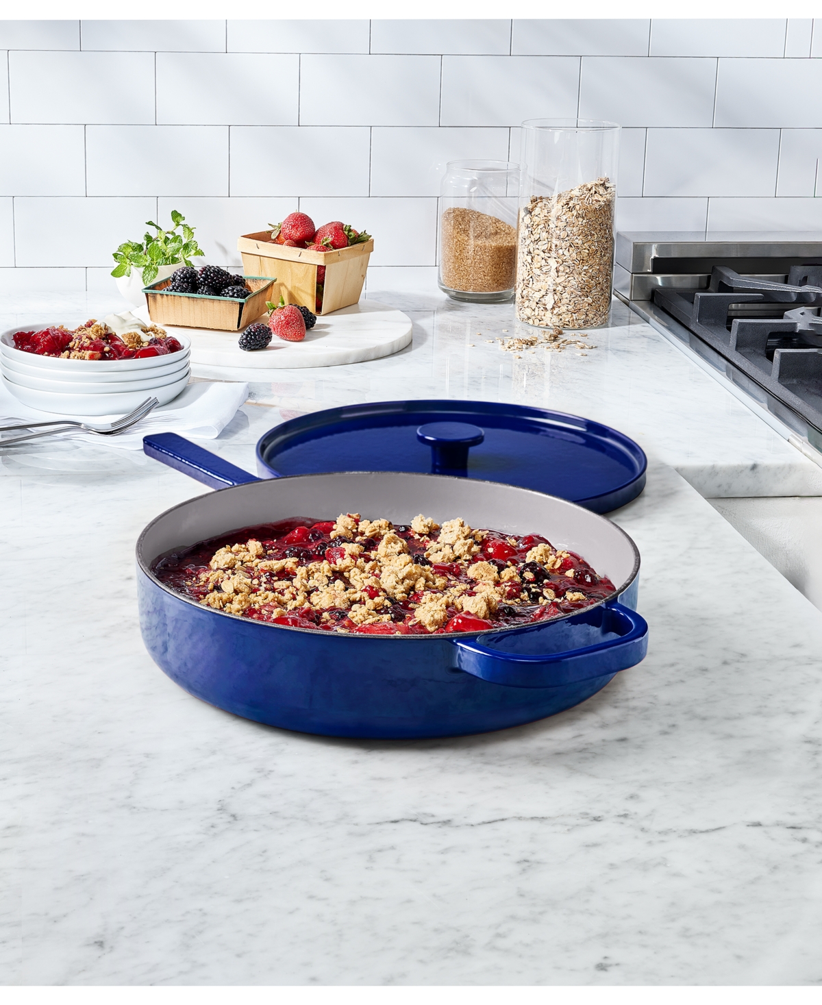 The Cellar Enameled Cast Iron 3.5-Qt. Braiser Blue, Macy's Exclusive