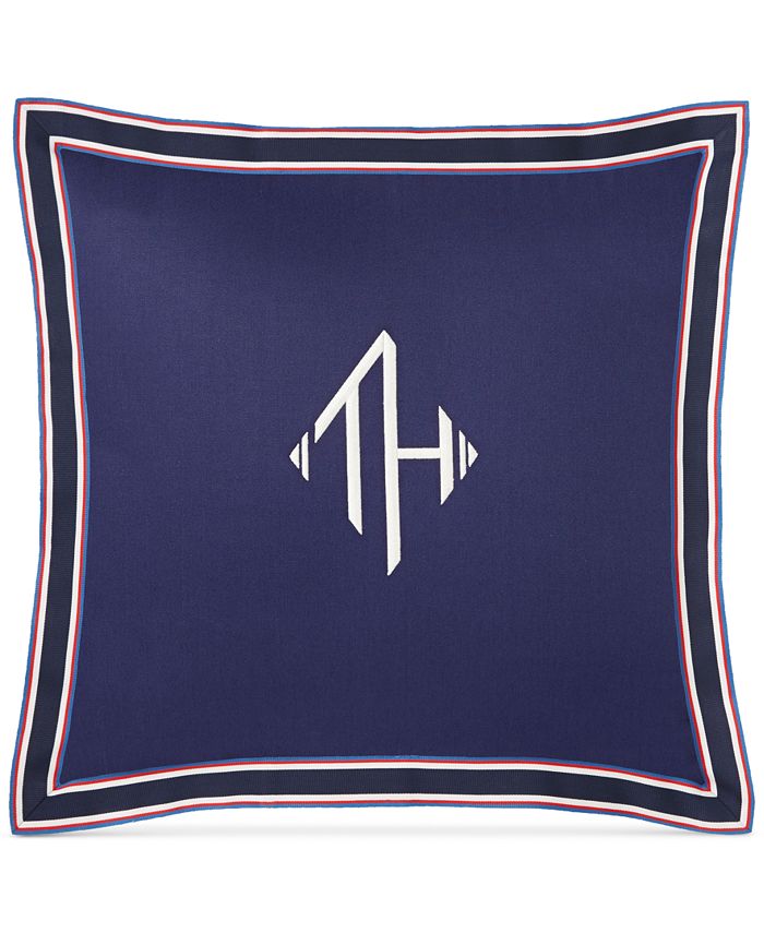 Tommy Hilfiger Monogram Grosgrain Flange 18" Square Decorative Pillow Macy's