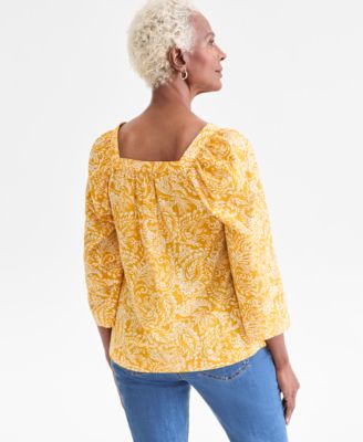 Women's Printed Square-Neck 3/4-Sleeve Top, Macy's Exclusive