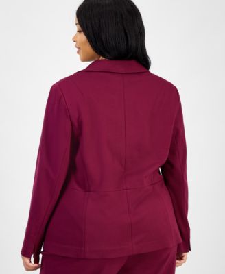 Plus Size Notched Collar One-Button Blazer