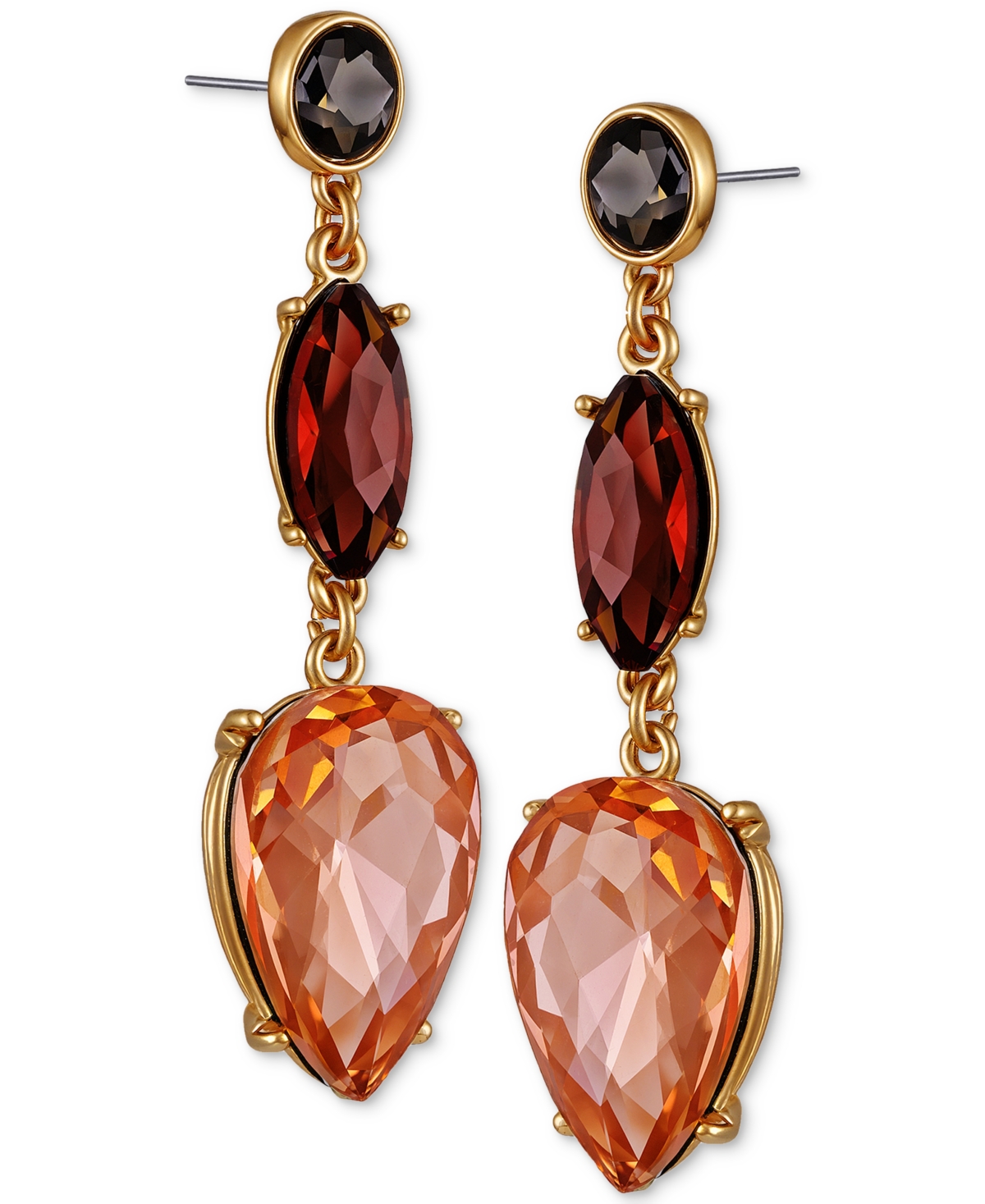 Guess Gold-tone Ombre Crystal Dangle Earrings In Gold