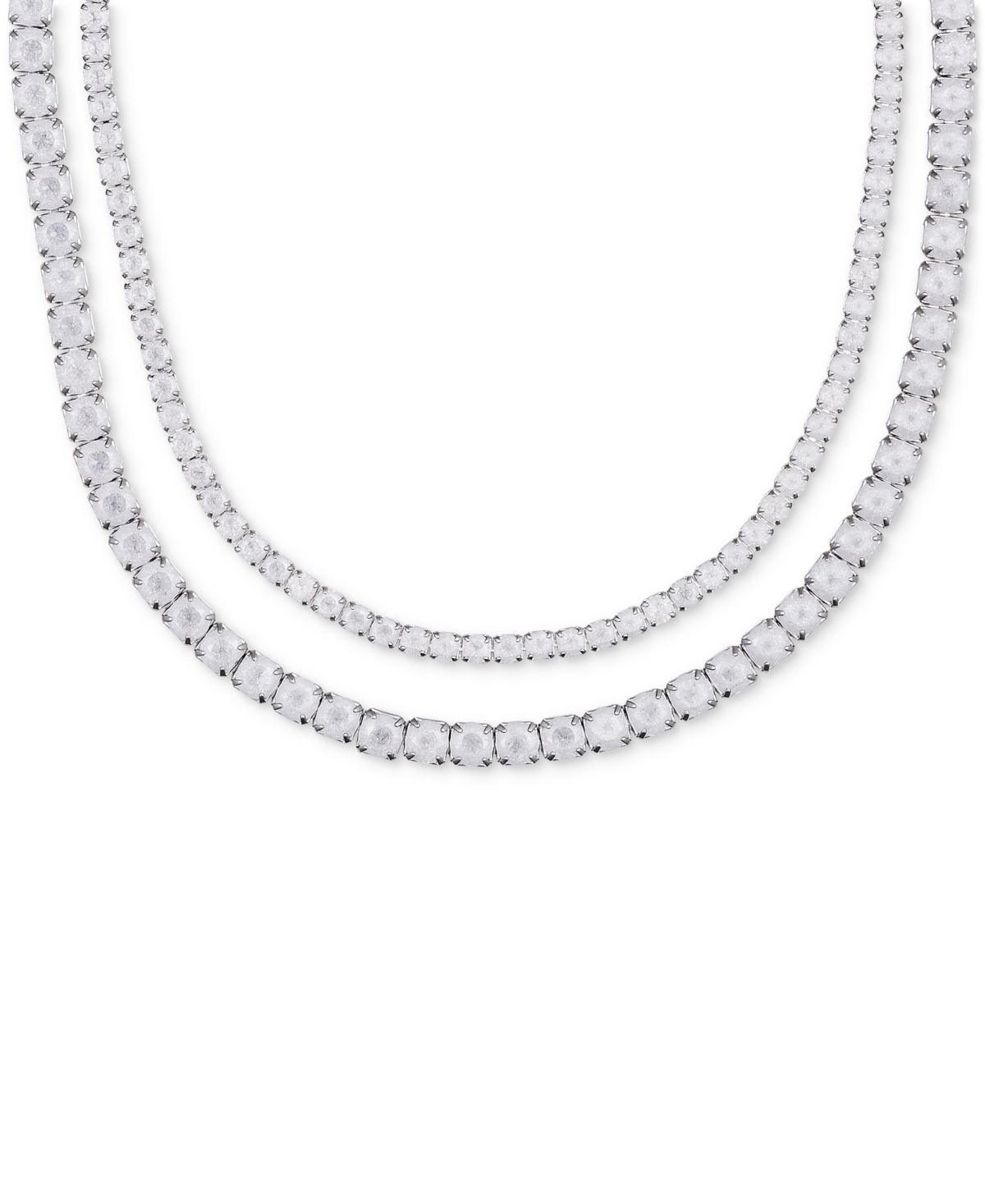 Guess Silver-tone Double Crystal Necklace In Silver