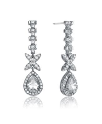 Sterling Silver Clear Cubic Zirconia Pear Lite Dangle Earrings