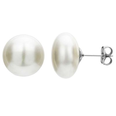 Teens White Gold Plated Sterling Silver Faux Pearl Studs