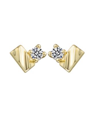 Sterling Silver 14K Gold Plated with Clear Moissanite Rectangluar Stud Earrings.