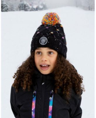 Girl Lined Knit Pompom Hat Black and Multicolor with Little Sequins - Toddler|Child