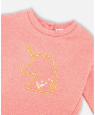 Girl Bi-Material Dress Dusty Pink with Mesh Skirt and Unicorn - Toddler|Child