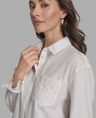 Women's Long Sleeve Button-Up Embroidered Top
