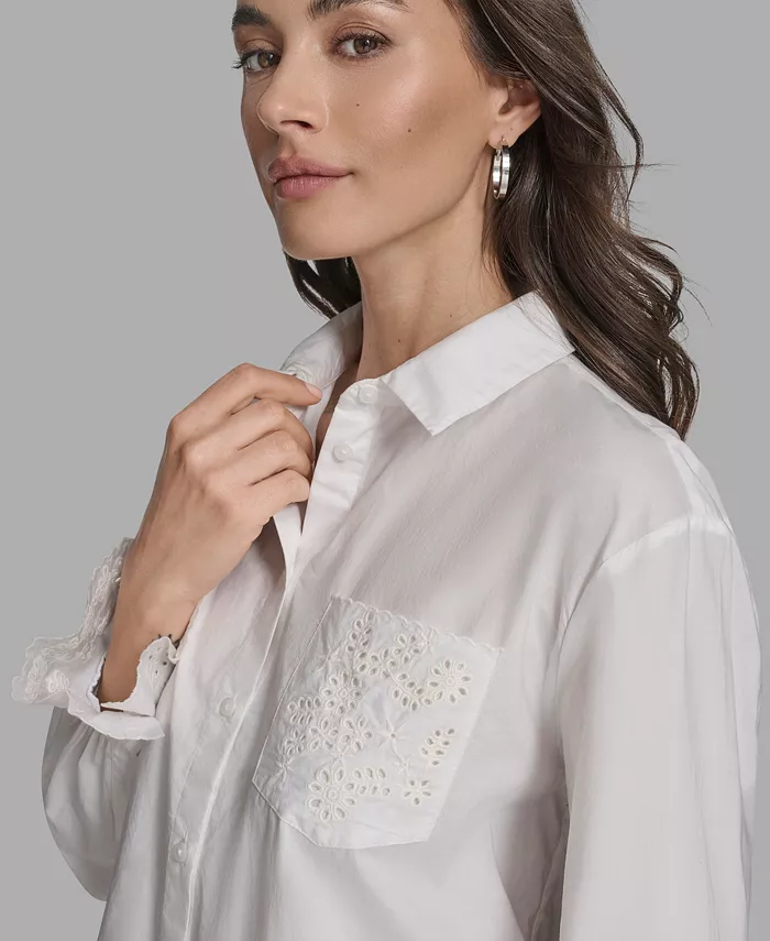 Women's Long Sleeve Button-Up Embroidered Top - thumbnail 7