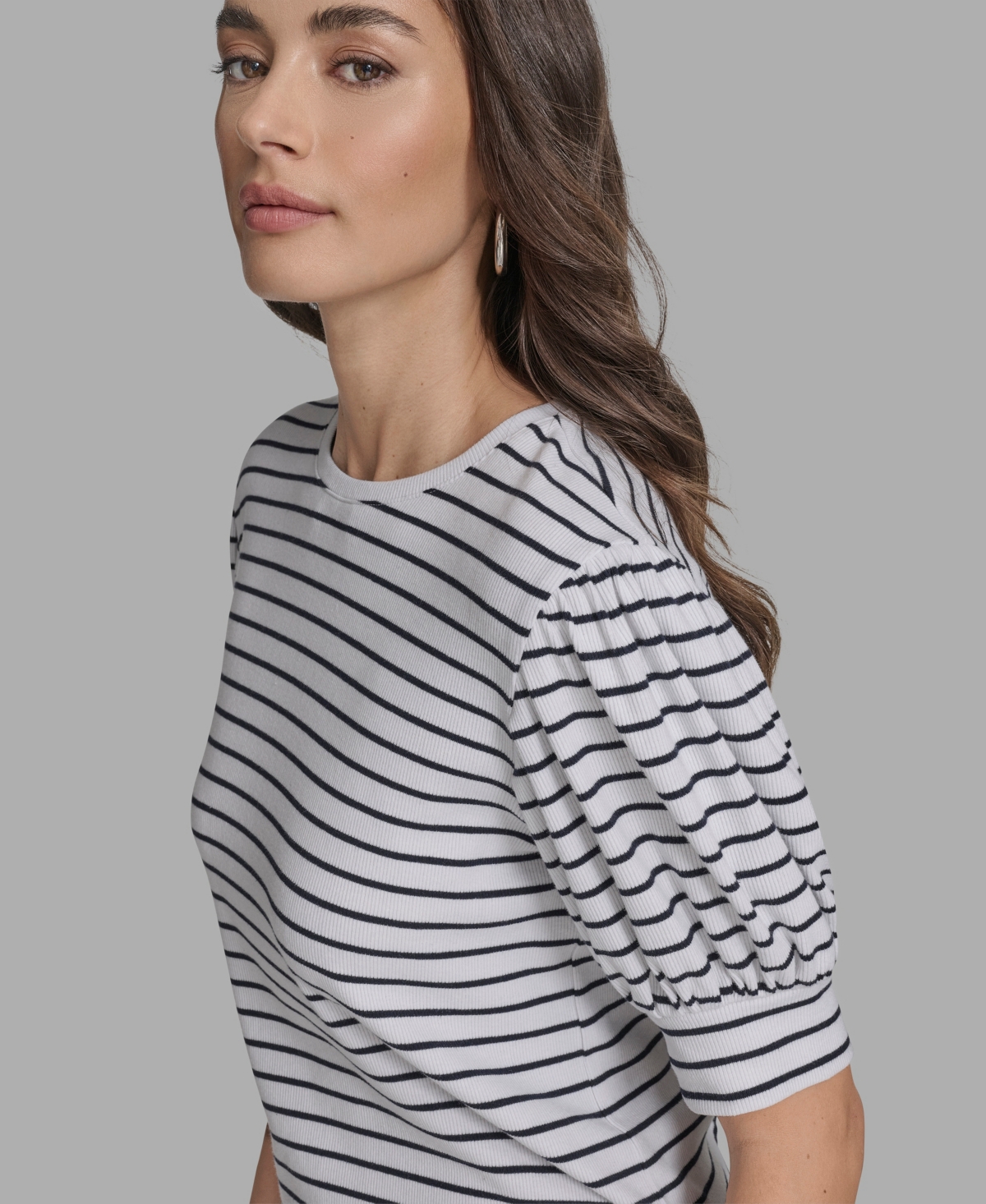 Bcbg Women's Short Sleeve Stripe Crewneck Top In Gray