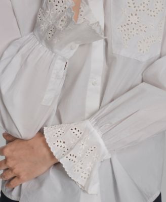 Women's Long Sleeve Button-Up Embroidered Top