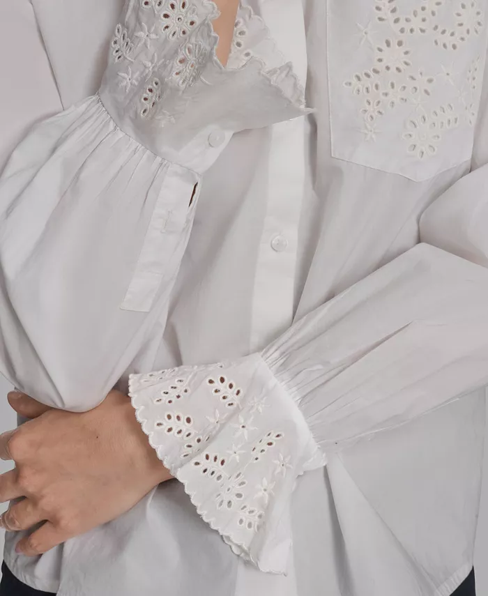 Women's Long Sleeve Button-Up Embroidered Top - thumbnail 8