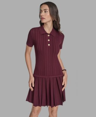 Women's Drop-Waist Pleated-Skirt Mini Dress