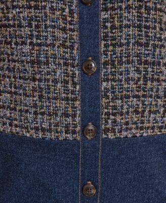 Women's Short Sleeve Drop-Waist Tweed Denim Mini Dress