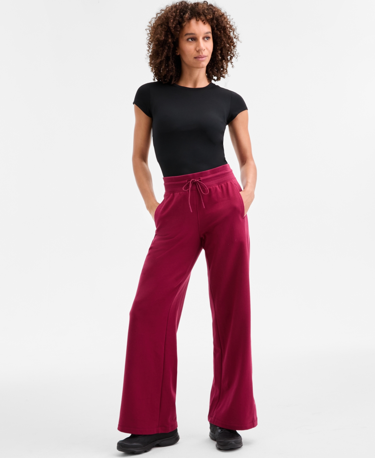Id Ideology Women's Relaxed High-rise Flare-leg Fleece Pants, Macy's Exclusive