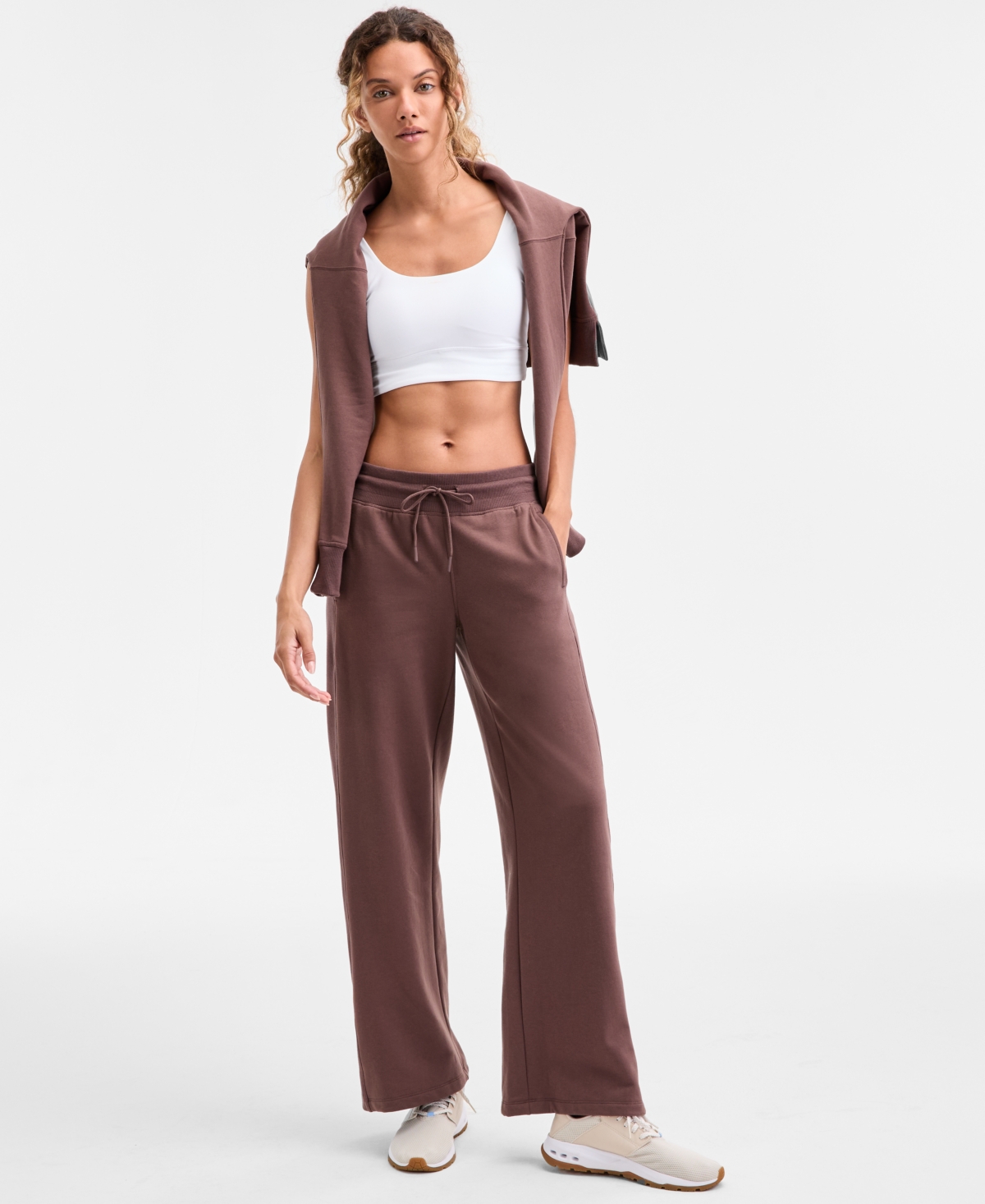 Id Ideology Women's Relaxed High-rise Flare-leg Fleece Pants, Macy's Exclusive In Brown