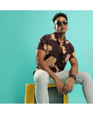 Men's Brown Hibiscus Print Shirt
