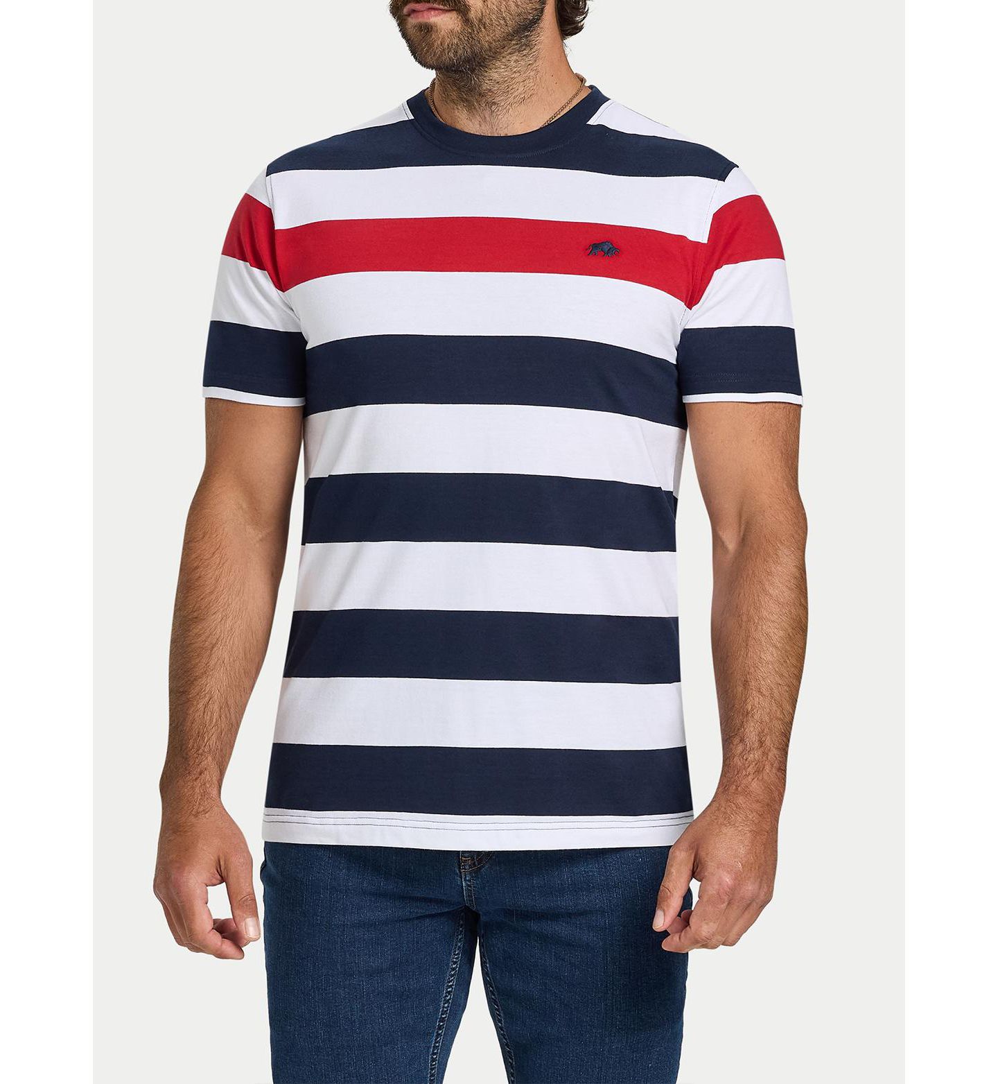 Мужская футболка Raging Bull Contrast Chest Stripe, цвет: Тёмно-синий / Красный — фото 8