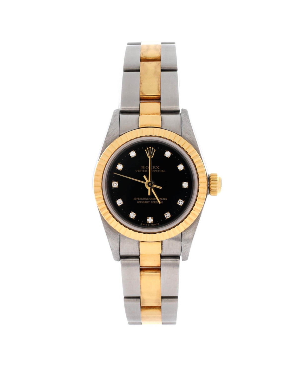 Oyster Perpetual Automatic Watch in Stainless Steel and Gold with Diamond Markers 24mm - Dial color: black