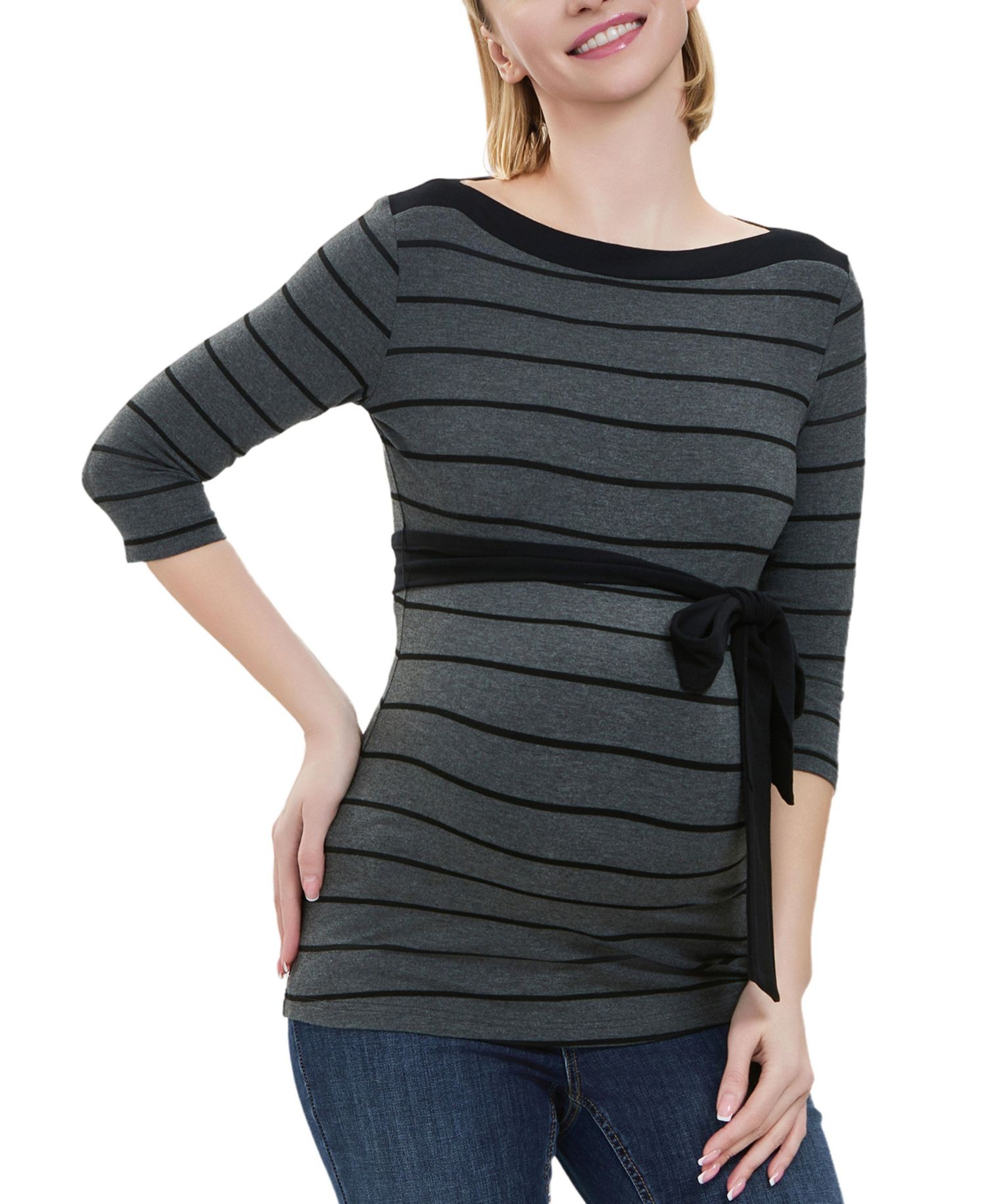 Maternity Striped Boat Neck Top