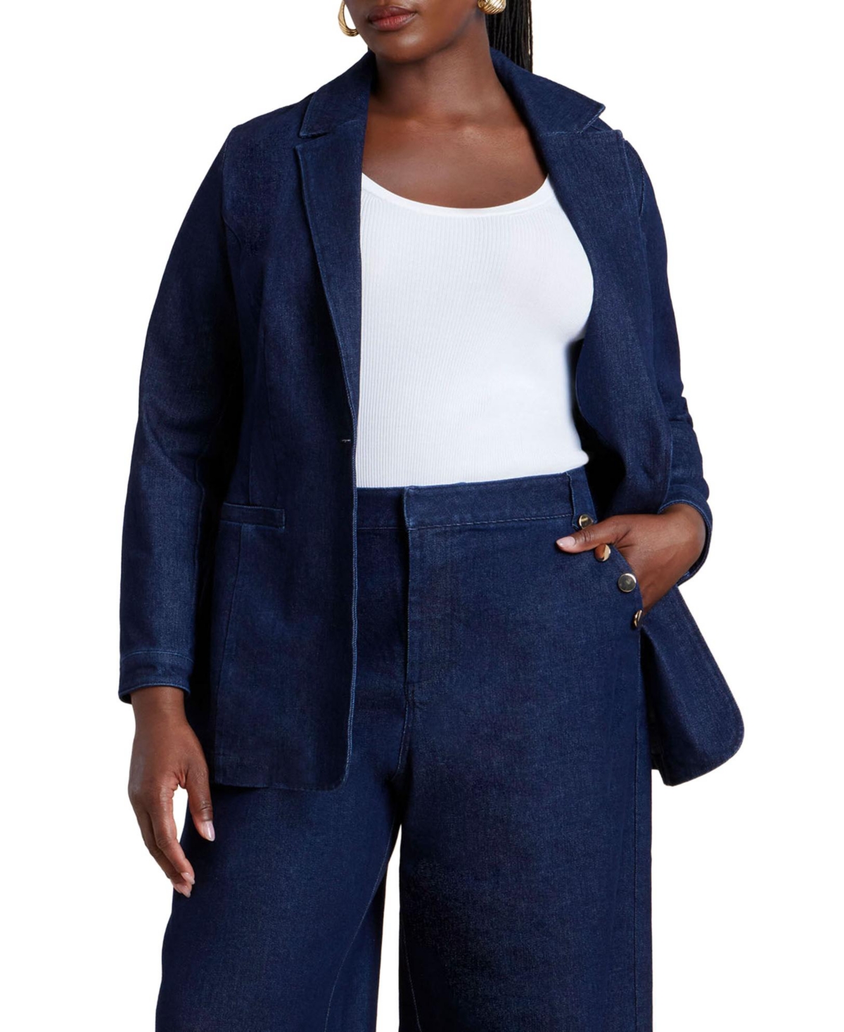 Women's Plus Size Denim Blazer - Dark rinse denim