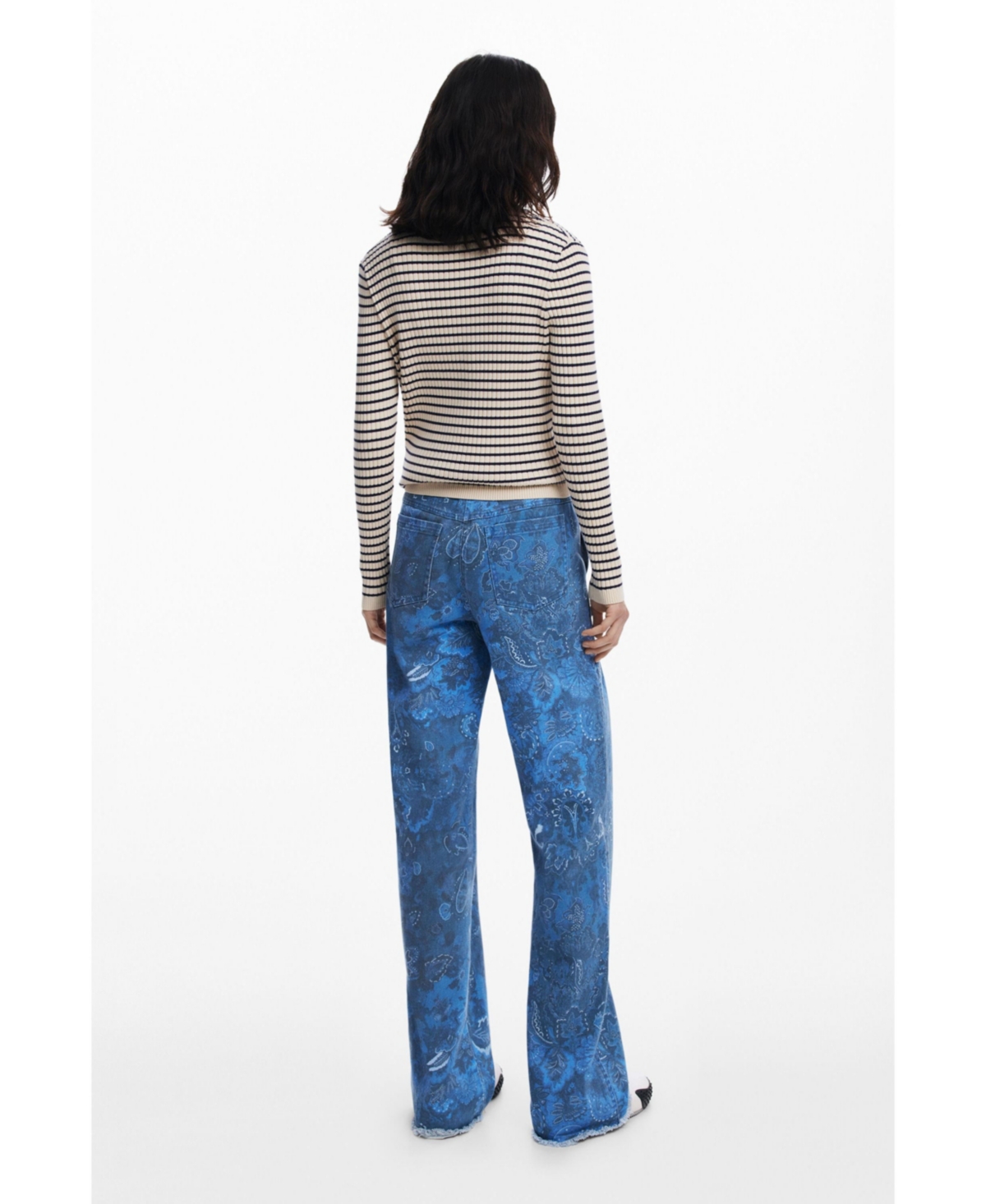 Desigual Low Rise Frayed Hem Flare Leg Jeans In Blue