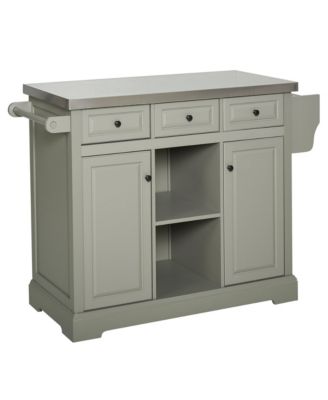 Gray Mobile Kitchen: Island Cart with Stainless Top and Multi-Storage