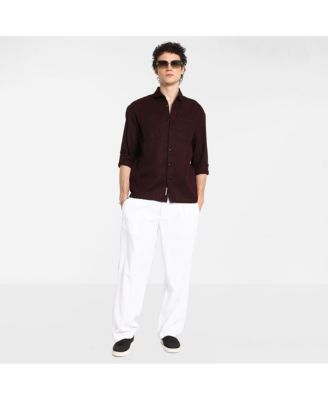 Men's Burgundy Red Solid Utility Shirt