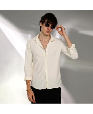 Men's Pale Yellow Hive-Textured Shirt