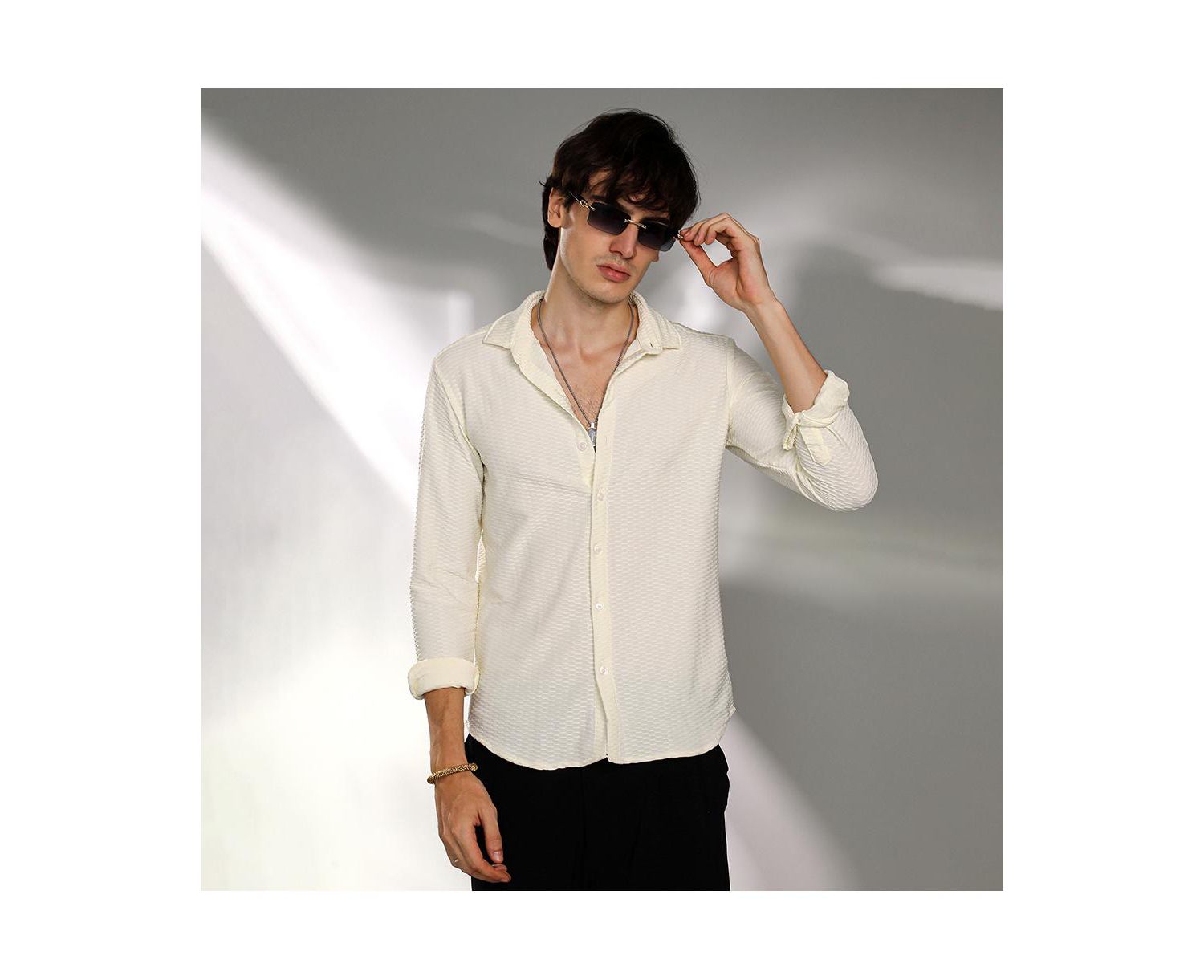 Men's Pale Yellow Hive-Textured Shirt